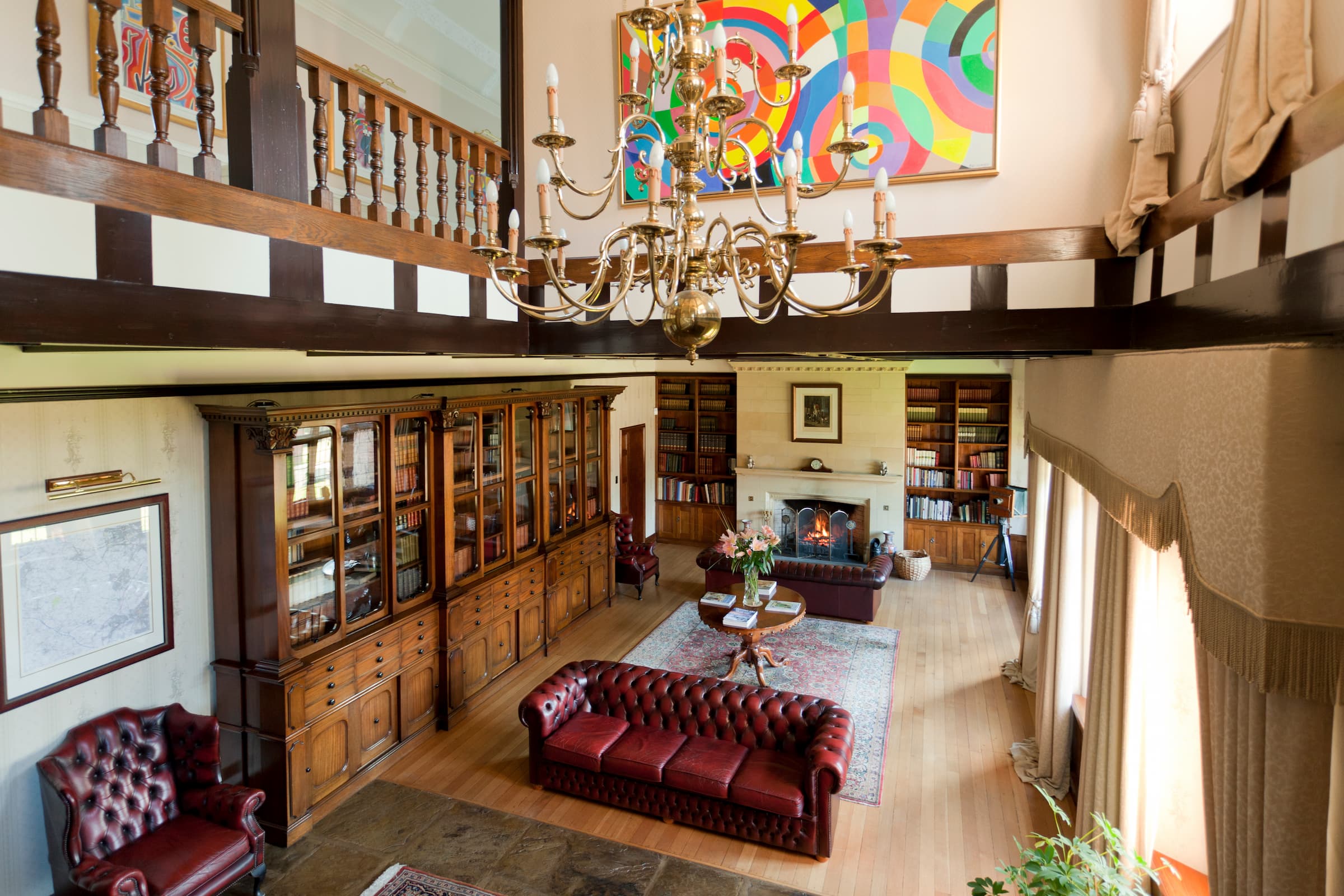 Elegant library and gallery area of Honiley Hall